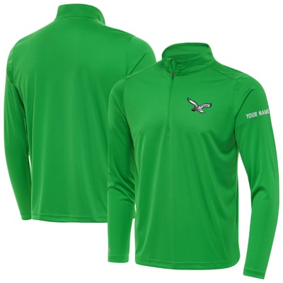 Philadelphia Eagles Antigua  Personalized Tribute Quarter-Zip Pullover - Kelly Green