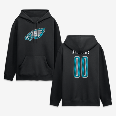Philadelphia Eagles Big & Tall Metallic Mascot Personalized Name & Number Hoodie - Black