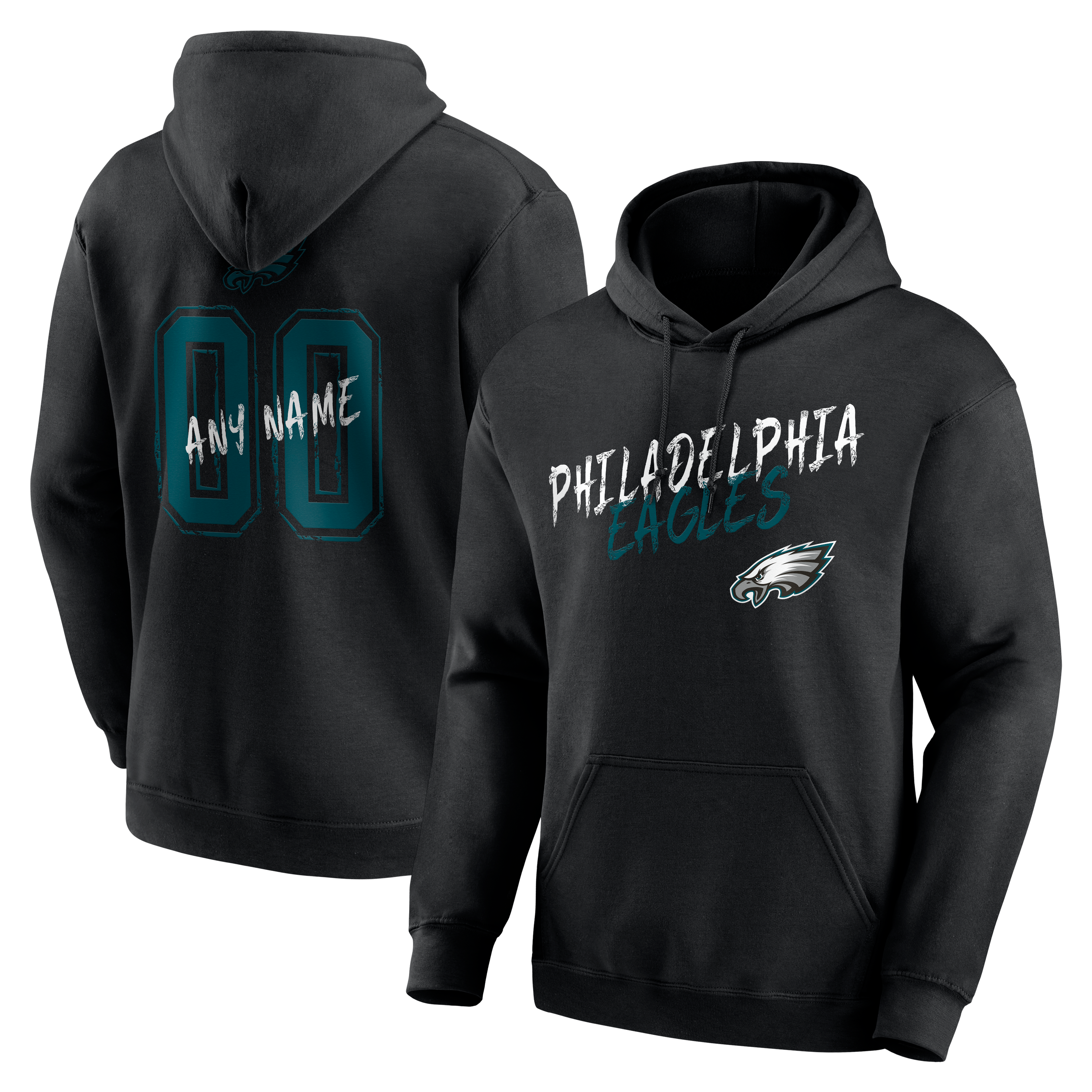 Men's Black Philadelphia Eagles Hustle Personalized Name & Number Hoodie