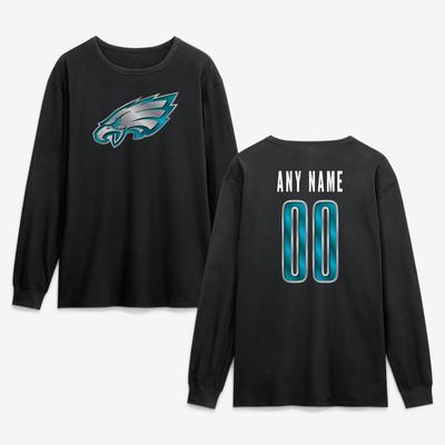 Philadelphia Eagles  Metallic Mascot Personalized Name & Number Long Sleeve T-Shirt - Black