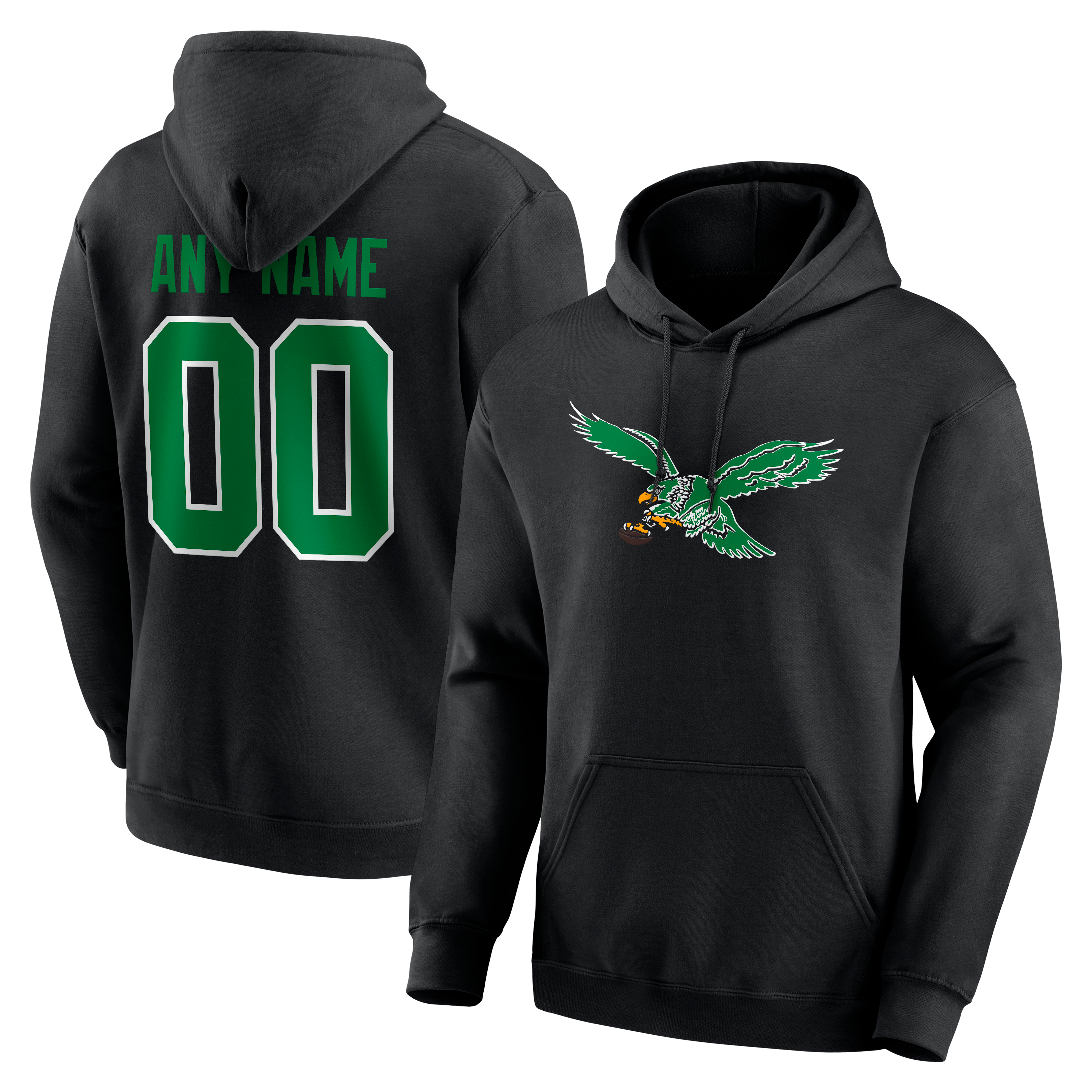 Men's Black Philadelphia Eagles Team Authentic Classic Personalized Name & Number Hoodie