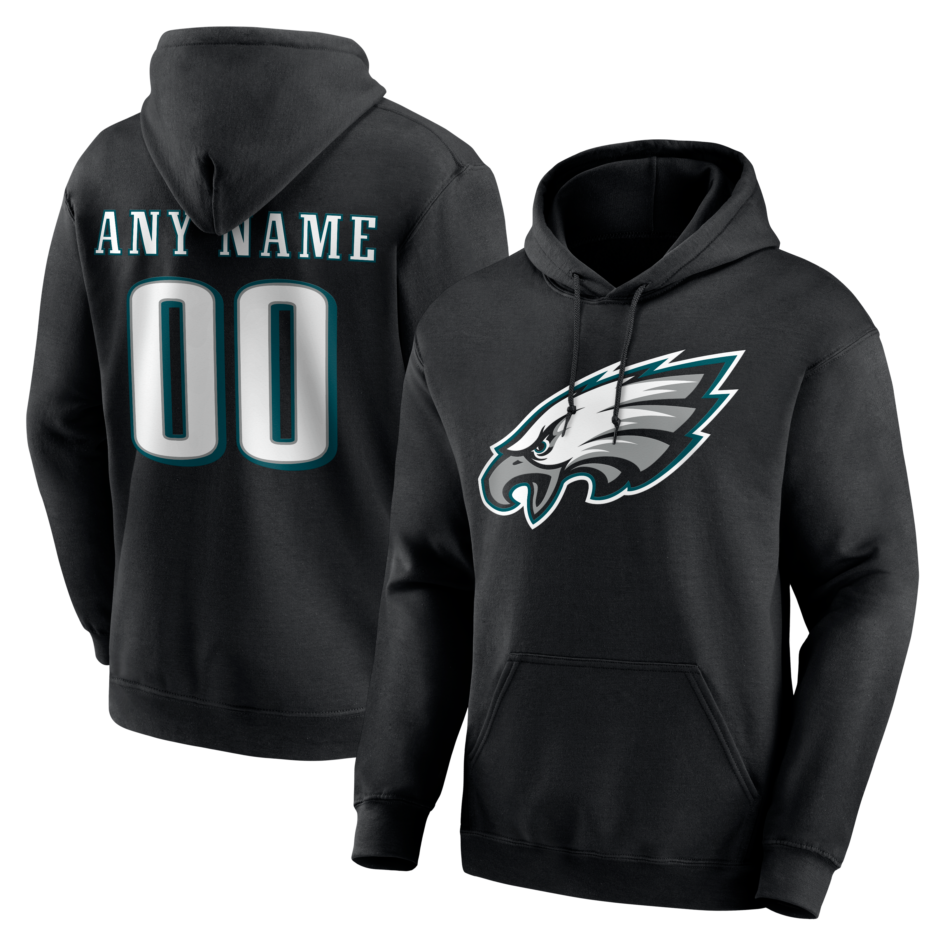 Men's Black Philadelphia Eagles Team Authentic Personalized Name & Number Hoodie
