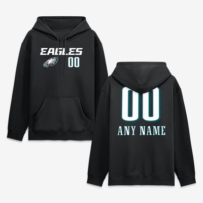 Philadelphia Eagles  Touchdown Wordmark Personalized Name & Number Hoodie - Black