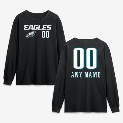 Philadelphia Eagles  Touchdown Wordmark Personalized Name & Number Long Sleeve T-Shirt - Black