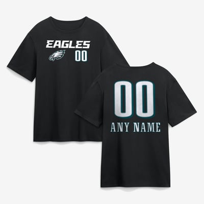 Philadelphia Eagles  Touchdown Wordmark Personalized Name & Number T-Shirt - Black