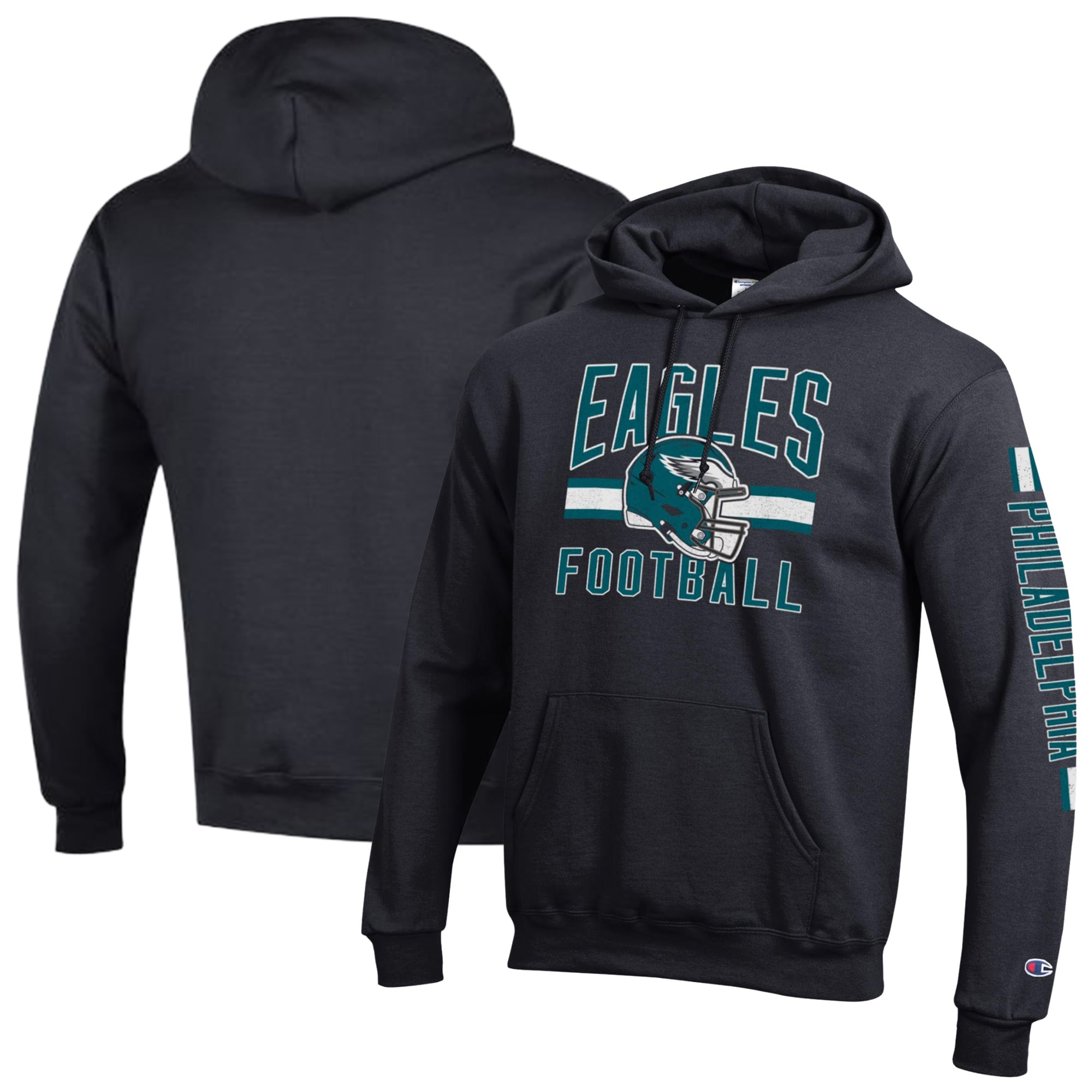 Sweat à capuche Champion noir Philadelphia Eagles Powerblend pour homme