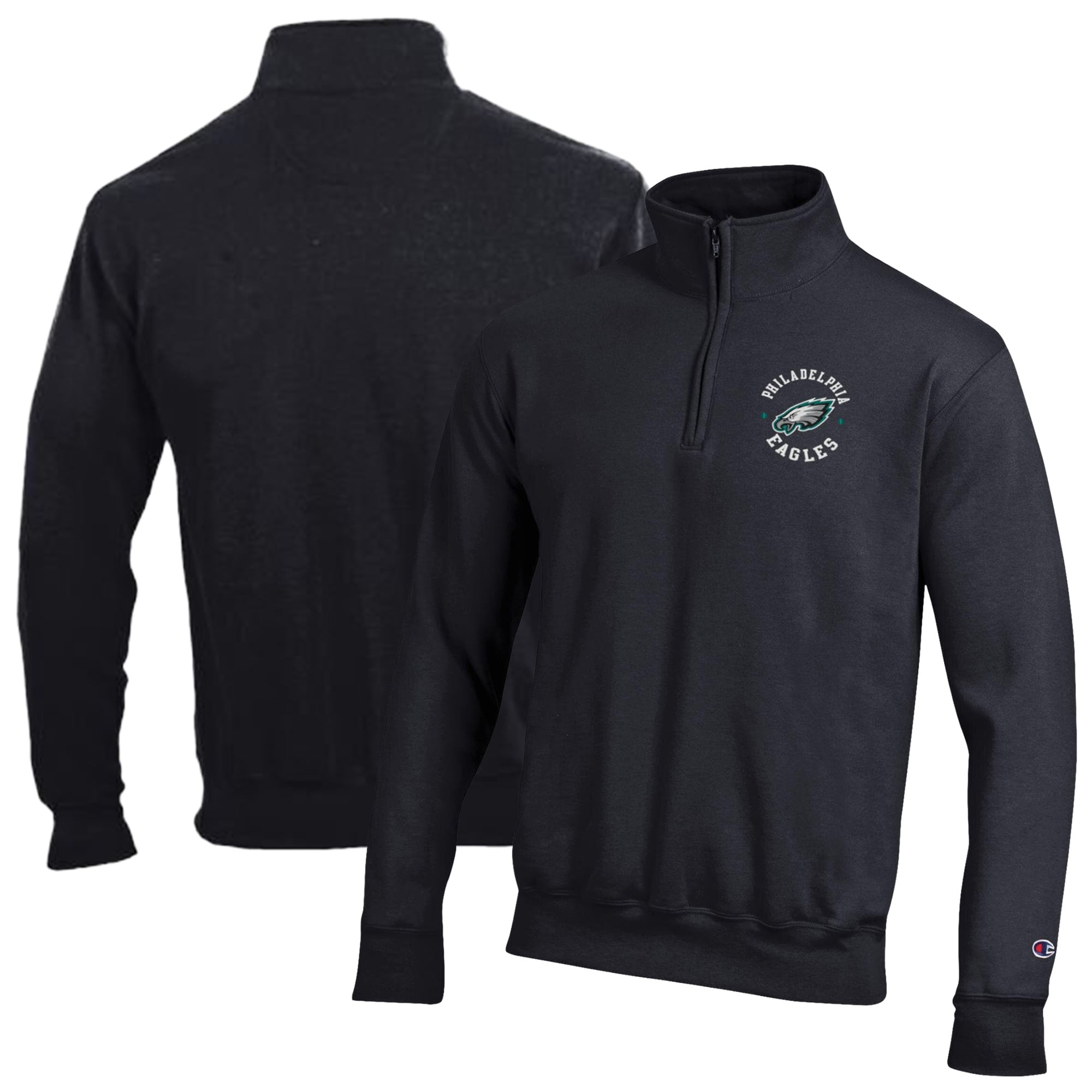 Men's Champion Black Philadelphia Eagles Powerblend Quarter-Zip Pullover