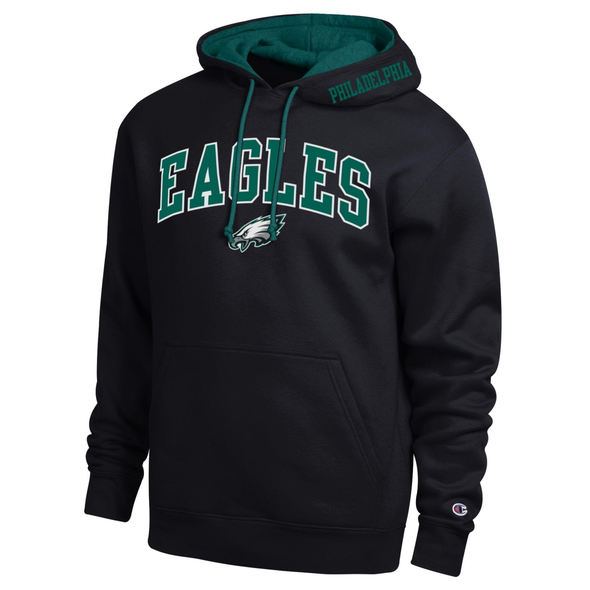 Sweat à capuche contrasté Champion noir/vert nuit Philadelphia Eagles pour homme