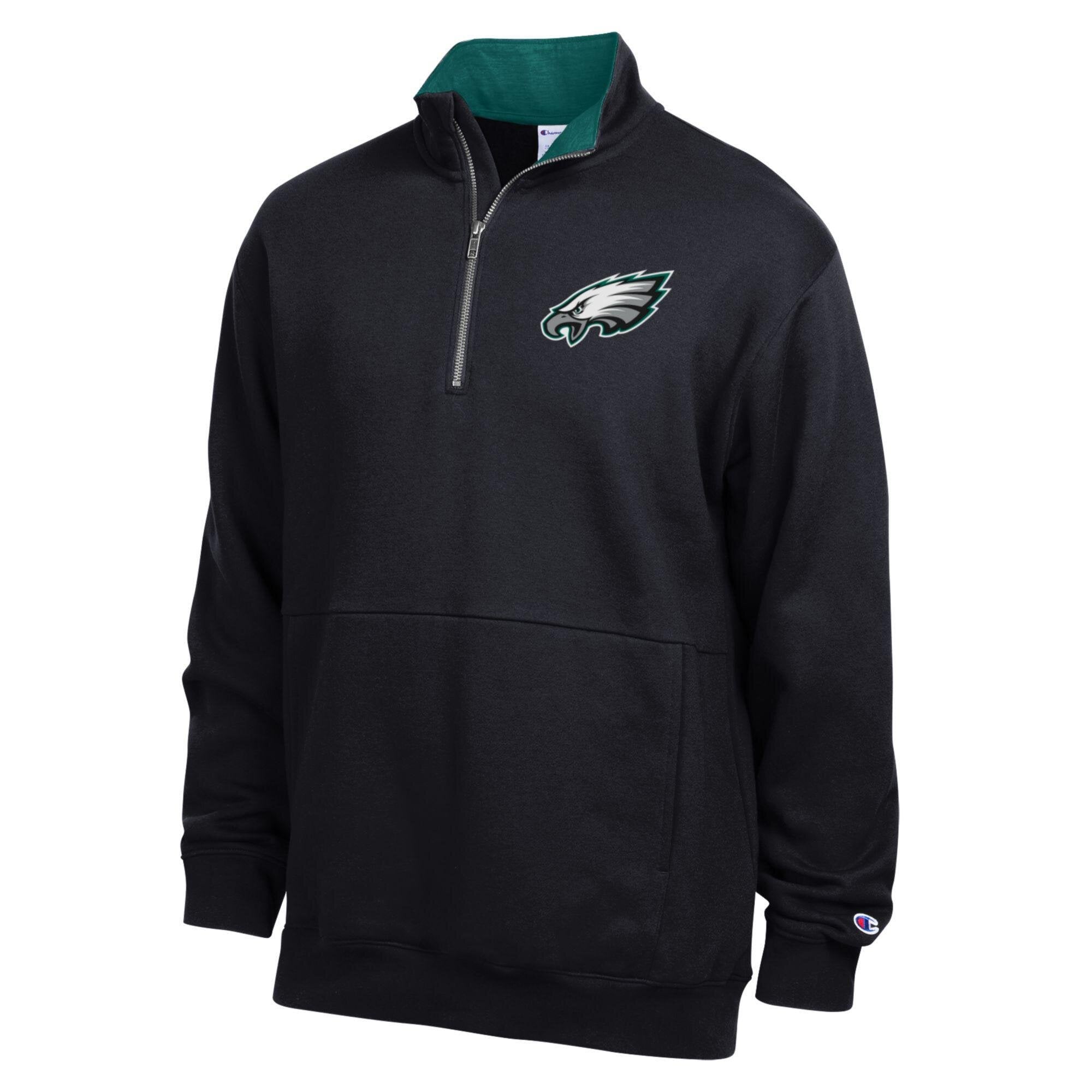 Men's Champion Black/Midnight Green Philadelphia Eagles Fleece Quarter-Zip Pullover