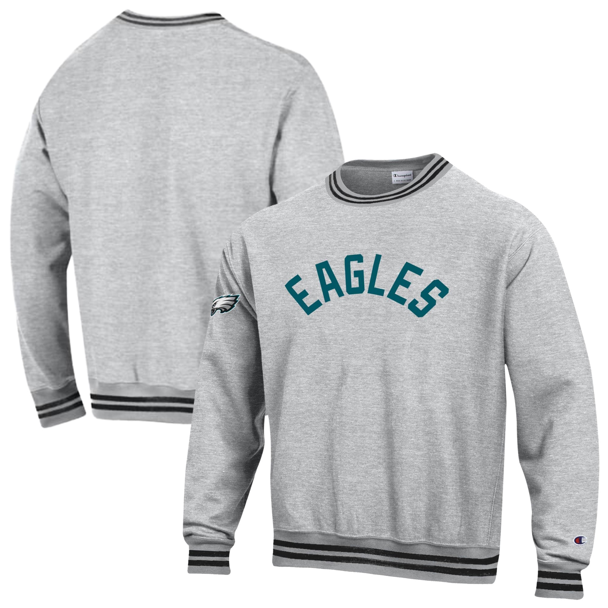 Men's Champion  Heather Gray/Black Philadelphia Eagles Reverse Weave Yarn Dye Sweatshirt