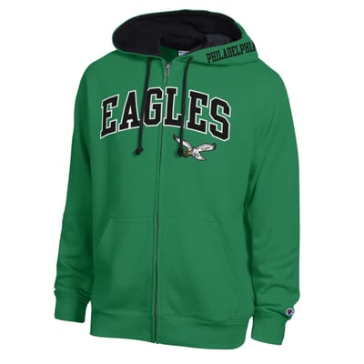  Philadelphia Eagles Champion Full-Zip Hoodie -  Kelly Green/Black