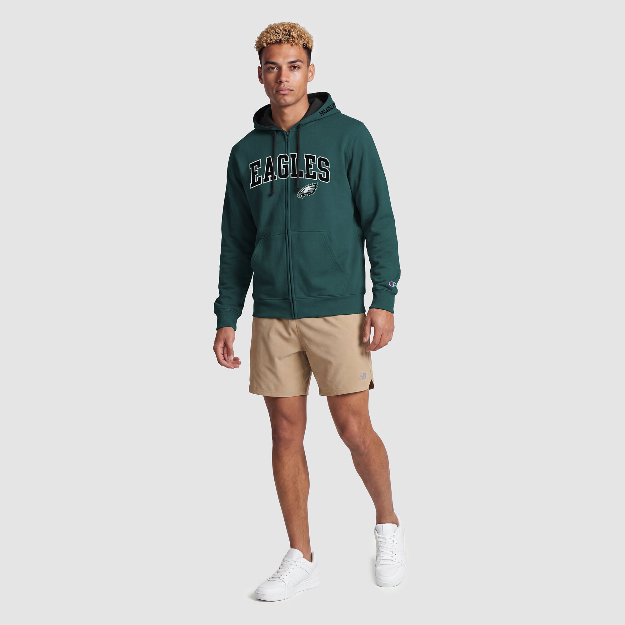 Sweat à capuche zippé Champion vert nuit/noir Philadelphia Eagles pour homme