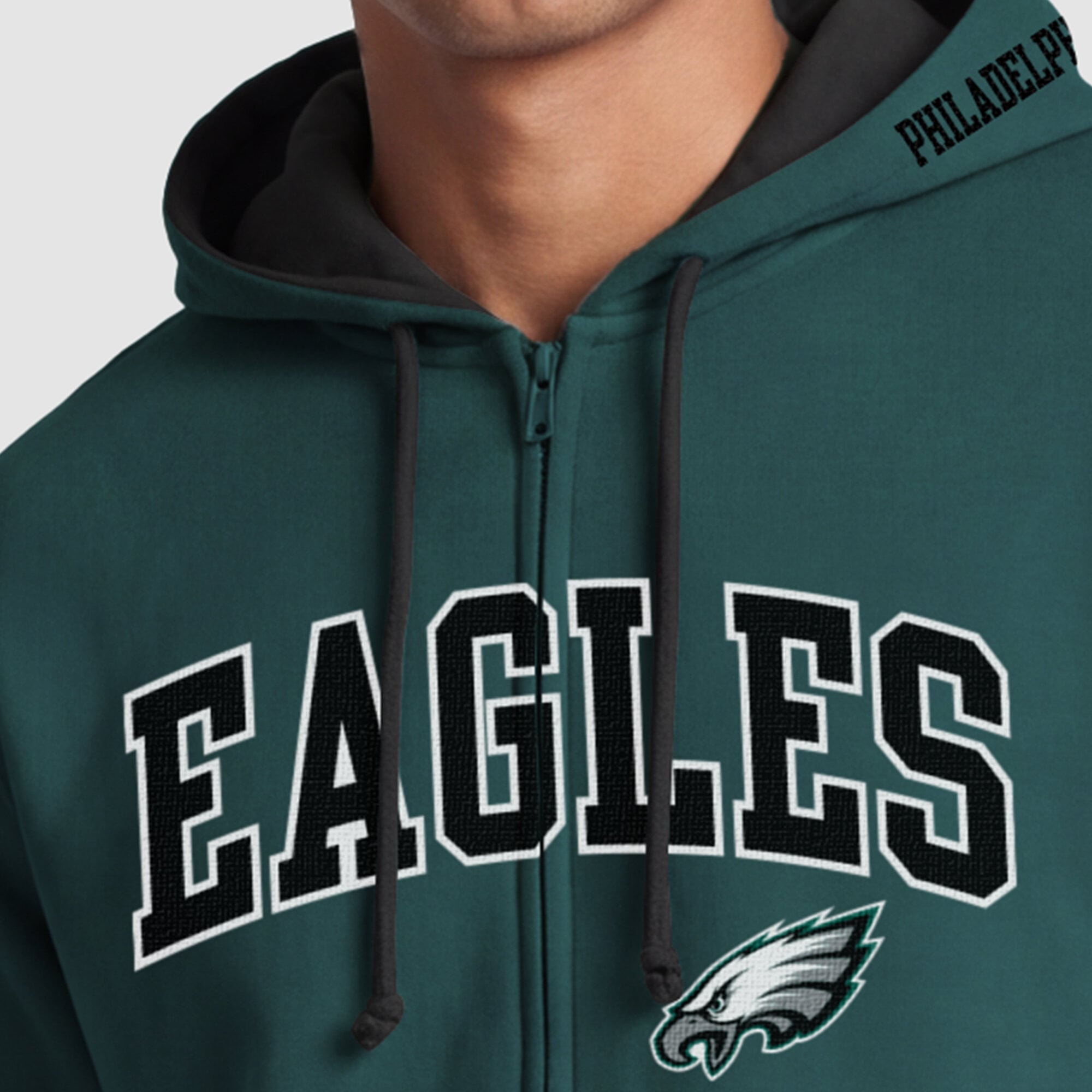 Sweat à capuche zippé Champion vert nuit/noir Philadelphia Eagles pour homme