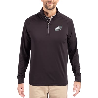 Philadelphia Eagles Cutter & Buck Adapt Eco Knit Quarter-Zip Pullover Jacket - Black
