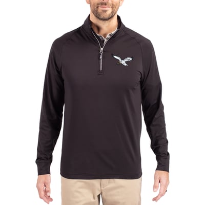 Philadelphia Eagles Cutter & Buck Eco Knit Stretch Recycled Quarter-Zip Pullover - Black