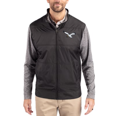Philadelphia Eagles Cutter & Buck Stealth Hybrid Quilted Full-Zip Windbreaker Jacket - Black