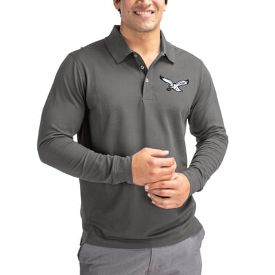 Philadelphia Eagles Cutter & Buck Advantage Tri-Blend Pique Long Sleeve Polo - Gray
