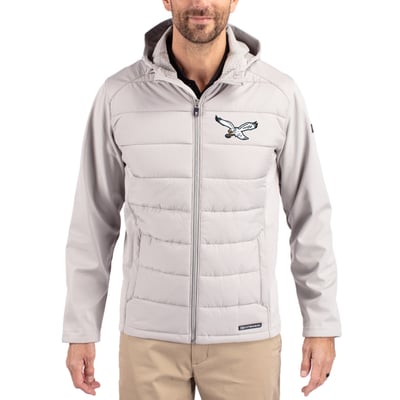 Philadelphia Eagles Cutter & Buck Throwback Evoke Hybrid Eco Softshell Recycled Full-Zip Hoodie Jacket - Gray