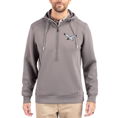 Philadelphia Eagles Cutter & Buck Throwback Roam Eco Half-Zip Recycled Pullover Hoodie - Gray