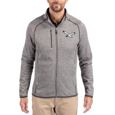 Philadelphia Eagles Cutter & Buck Mainsail Sweater-Knit Full-Zip Jacket - Heather Gray