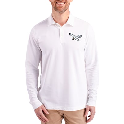 Philadelphia Eagles Cutter & Buck Advantage Tri-Blend Pique Long Sleeve Polo - White