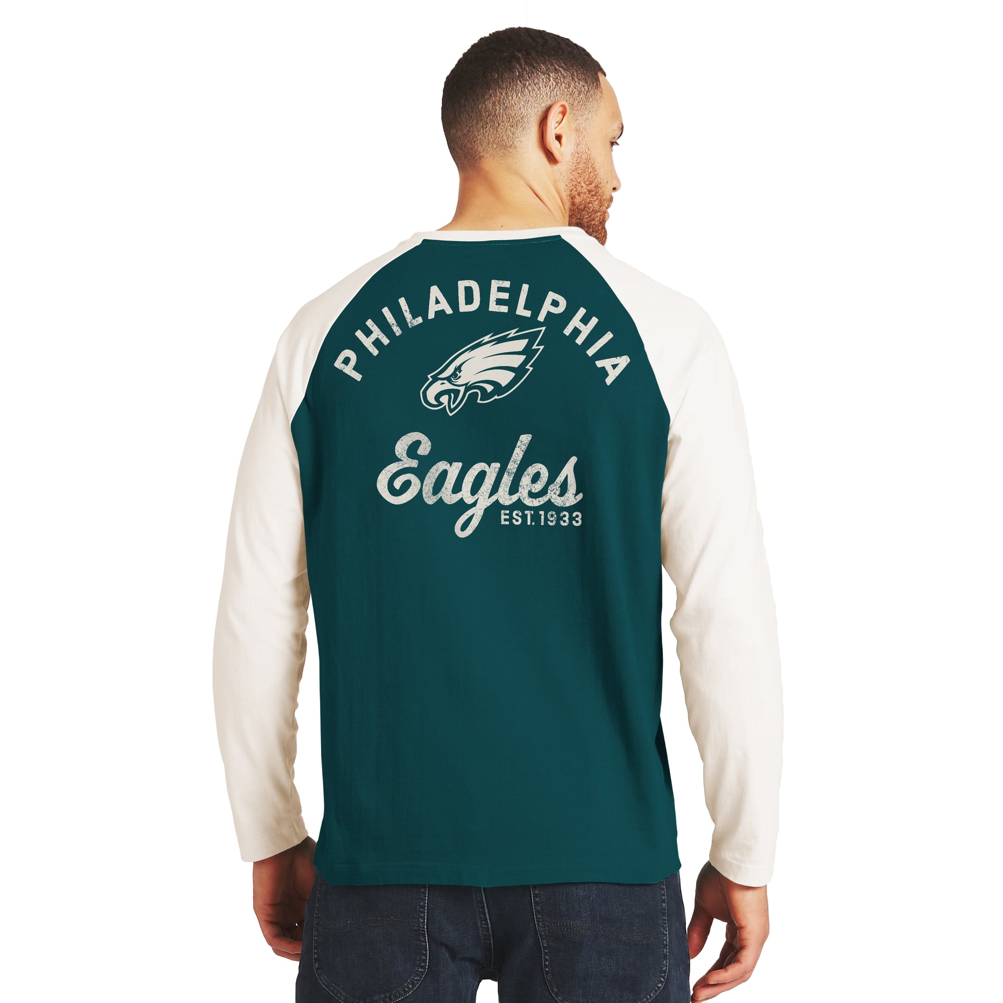 Collection Darius Rucker pour homme par Fanatics, T-shirt Henley à manches longues vert nuit/crème des Eagles de Philadelphie
