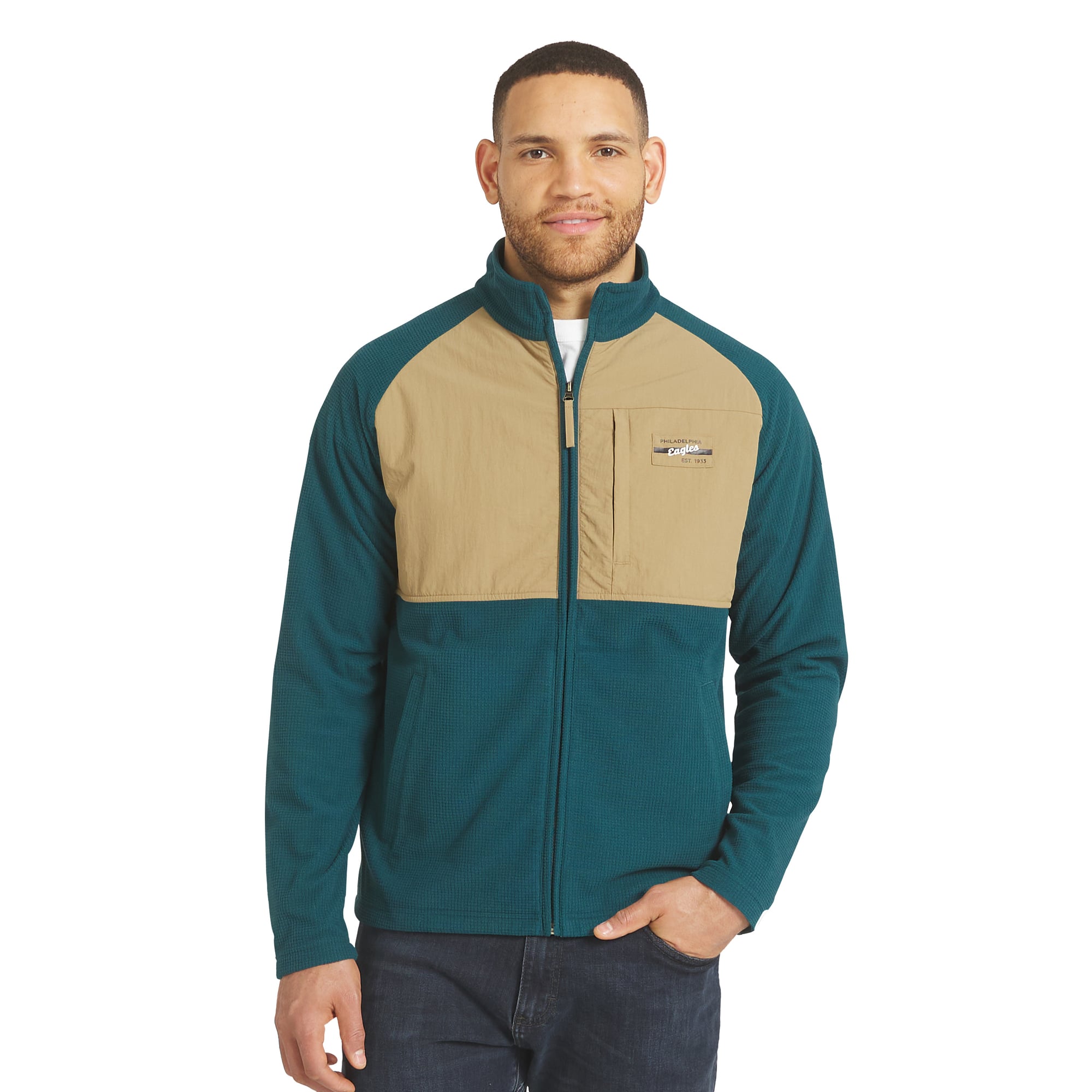 Veste raglan zippée vert nuit/beige Philadelphia Eagles de la collection Darius Rucker pour homme par Fanatics
