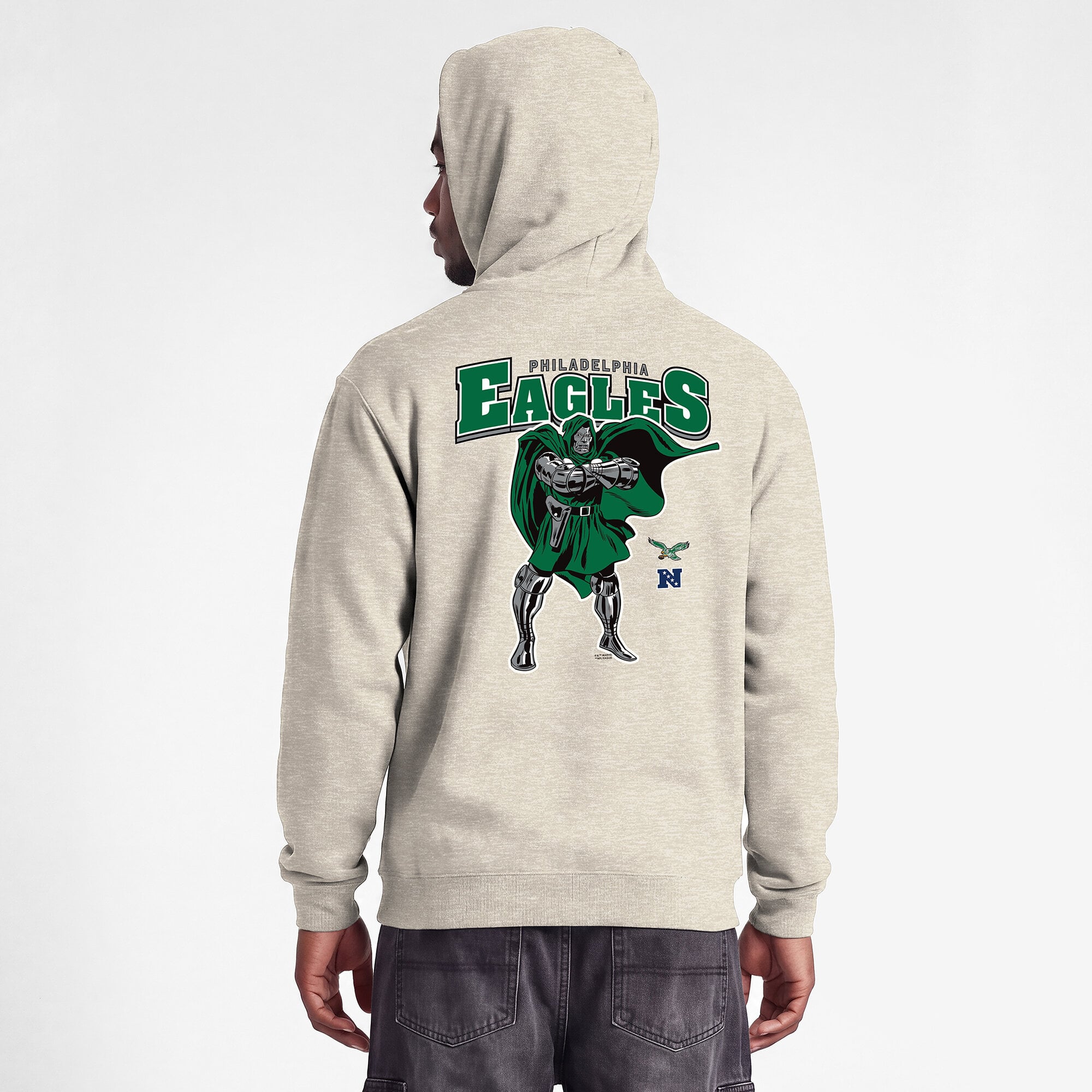 Sweat à capuche Disney x Champion Oatmeal Philadelphia Eagles Powerblend Fullback pour homme