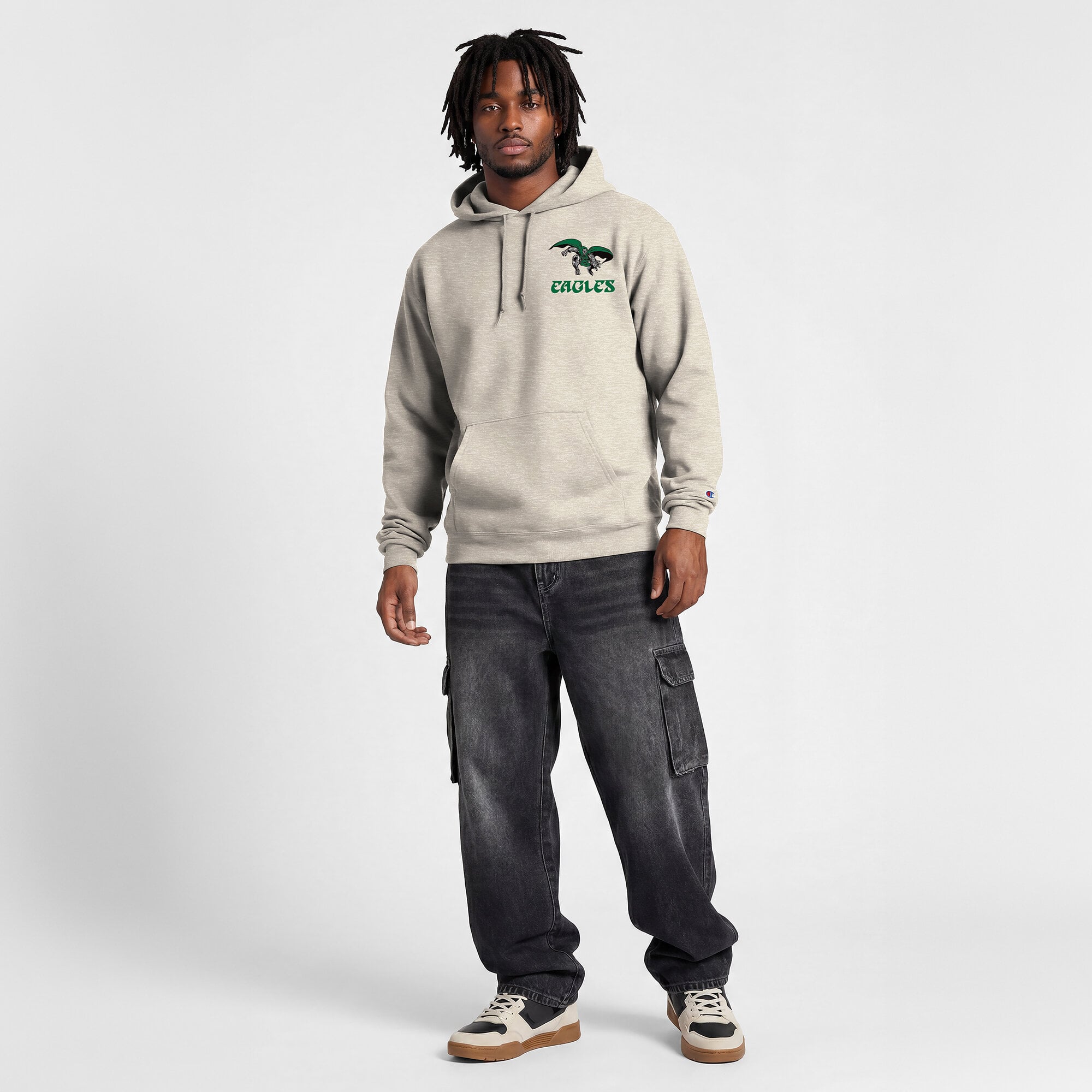 Sweat à capuche Disney x Champion Oatmeal Philadelphia Eagles Powerblend Fullback pour homme