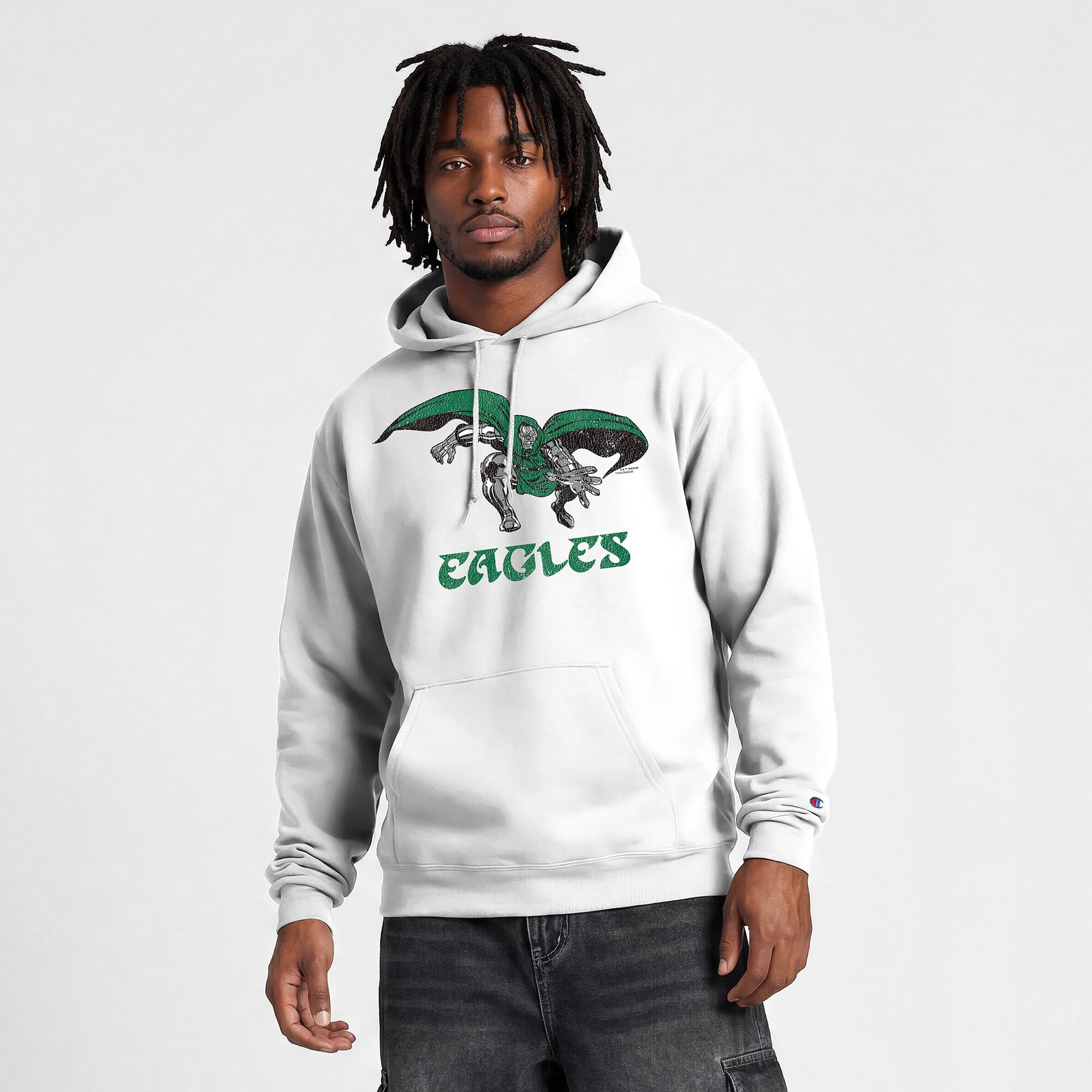 Sweat-shirt à capuche intégral blanc Disney x Champion Philadelphia Eagles pour homme