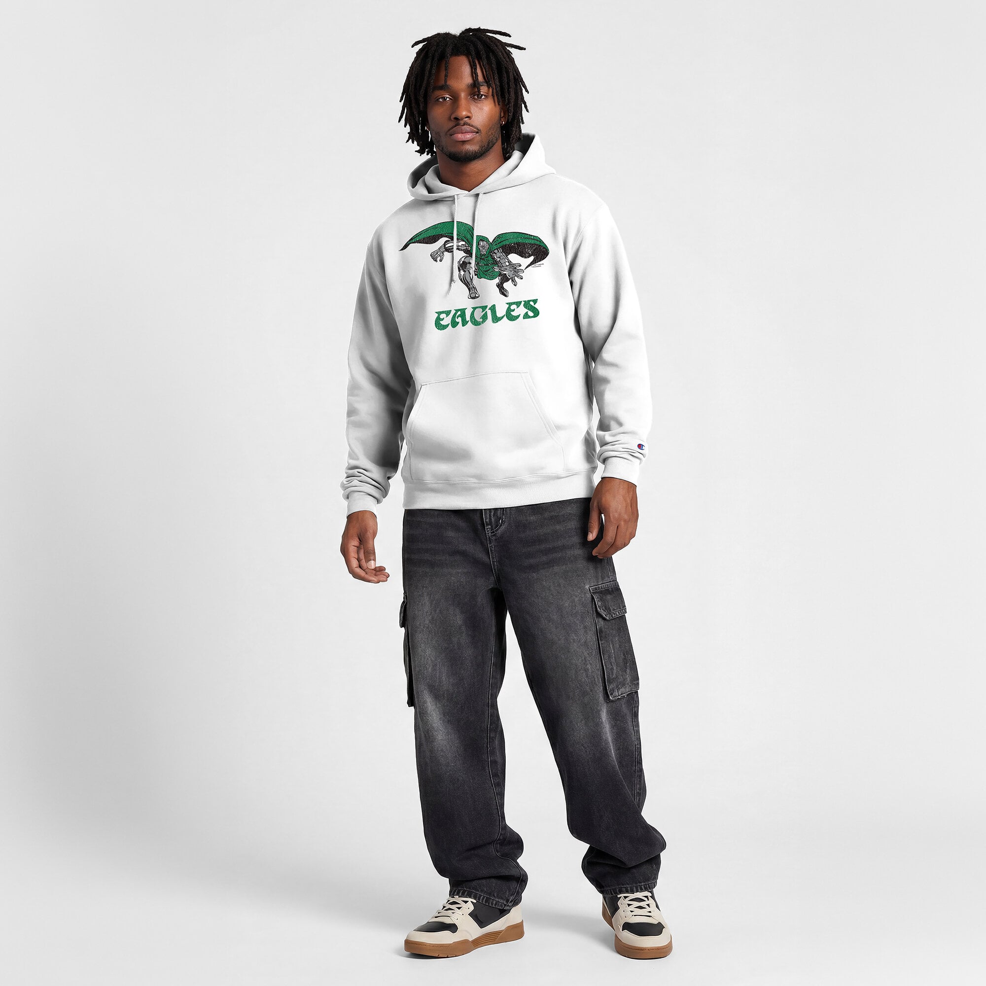 Sweat-shirt à capuche intégral blanc Disney x Champion Philadelphia Eagles pour homme