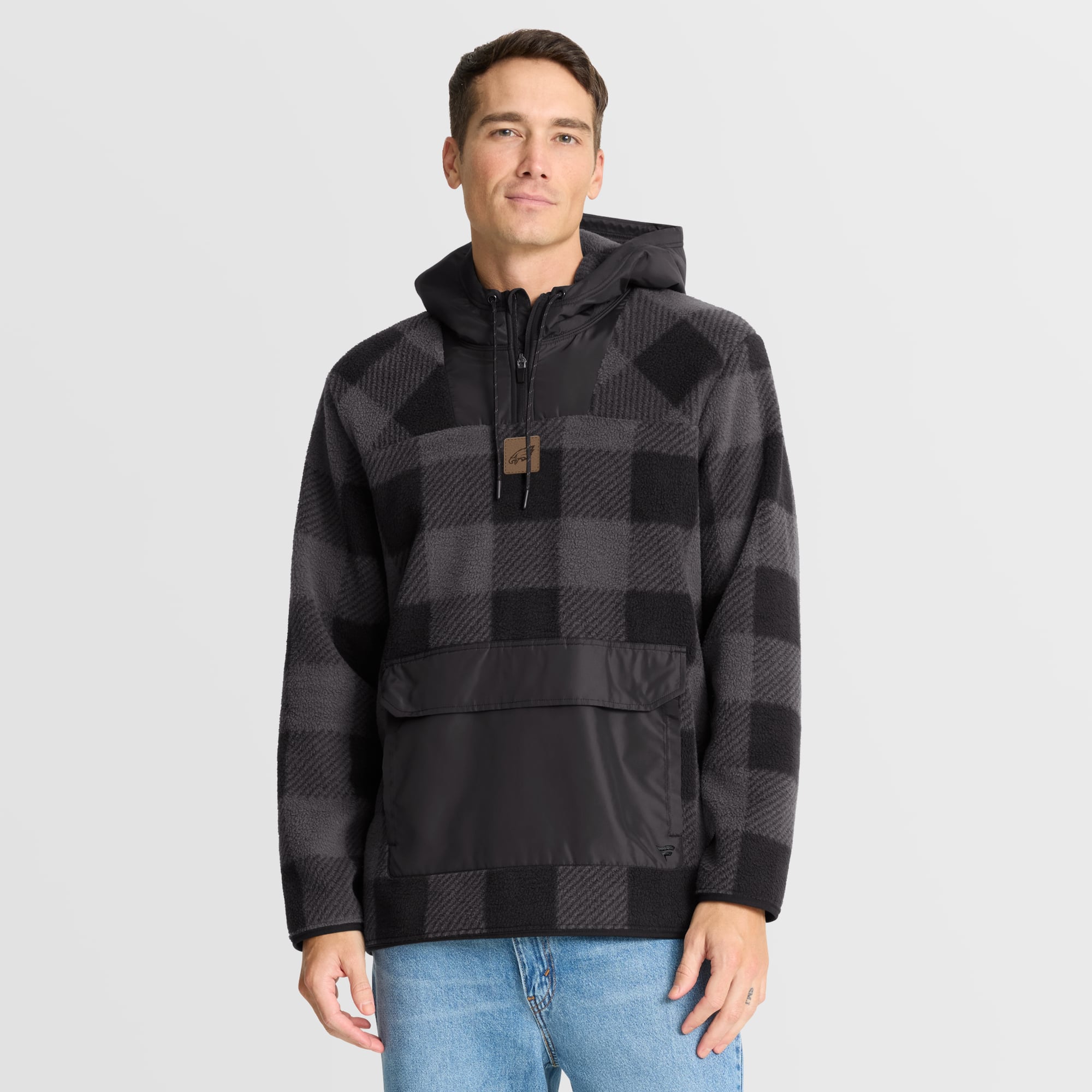 Men's Fanatics Black Philadelphia Eagles Oversized Elements Plaid Polar Fleece Quarter-Zip Hoodie