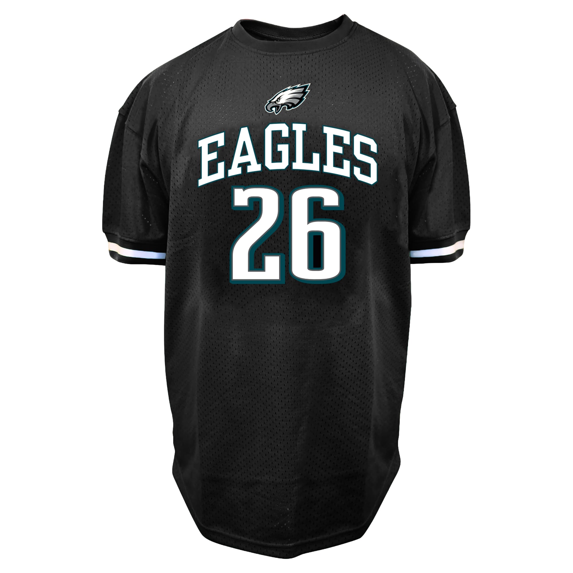 T-shirt Fanatics Saquon Barkley noir Philadelphia Eagles pour homme, grandes tailles, en maille, avec nom et numéro.