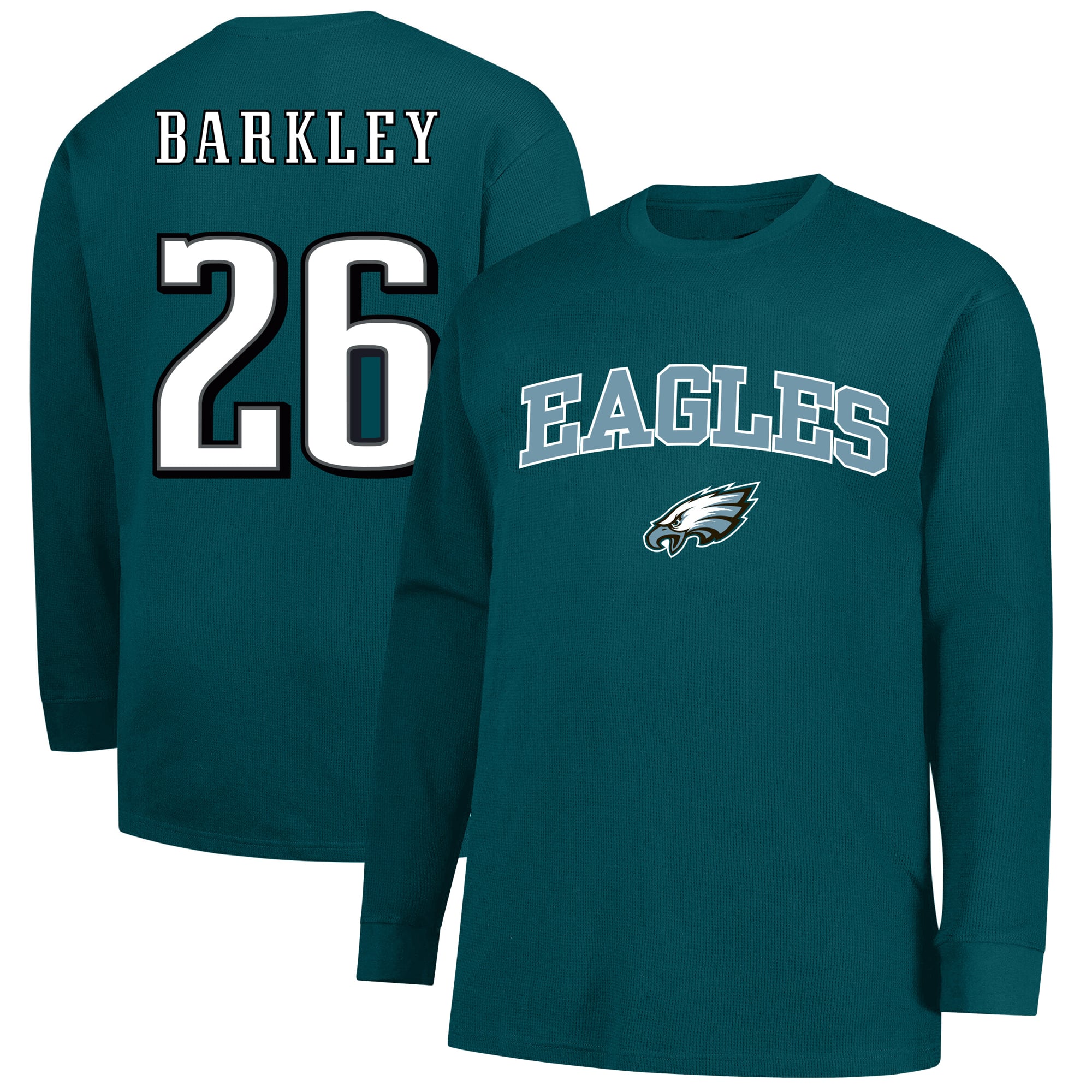 T-shirt thermique à manches longues gaufrées Fanatics Saquon Barkley vert nuit Philadelphia Eagles pour homme, grandes tailles