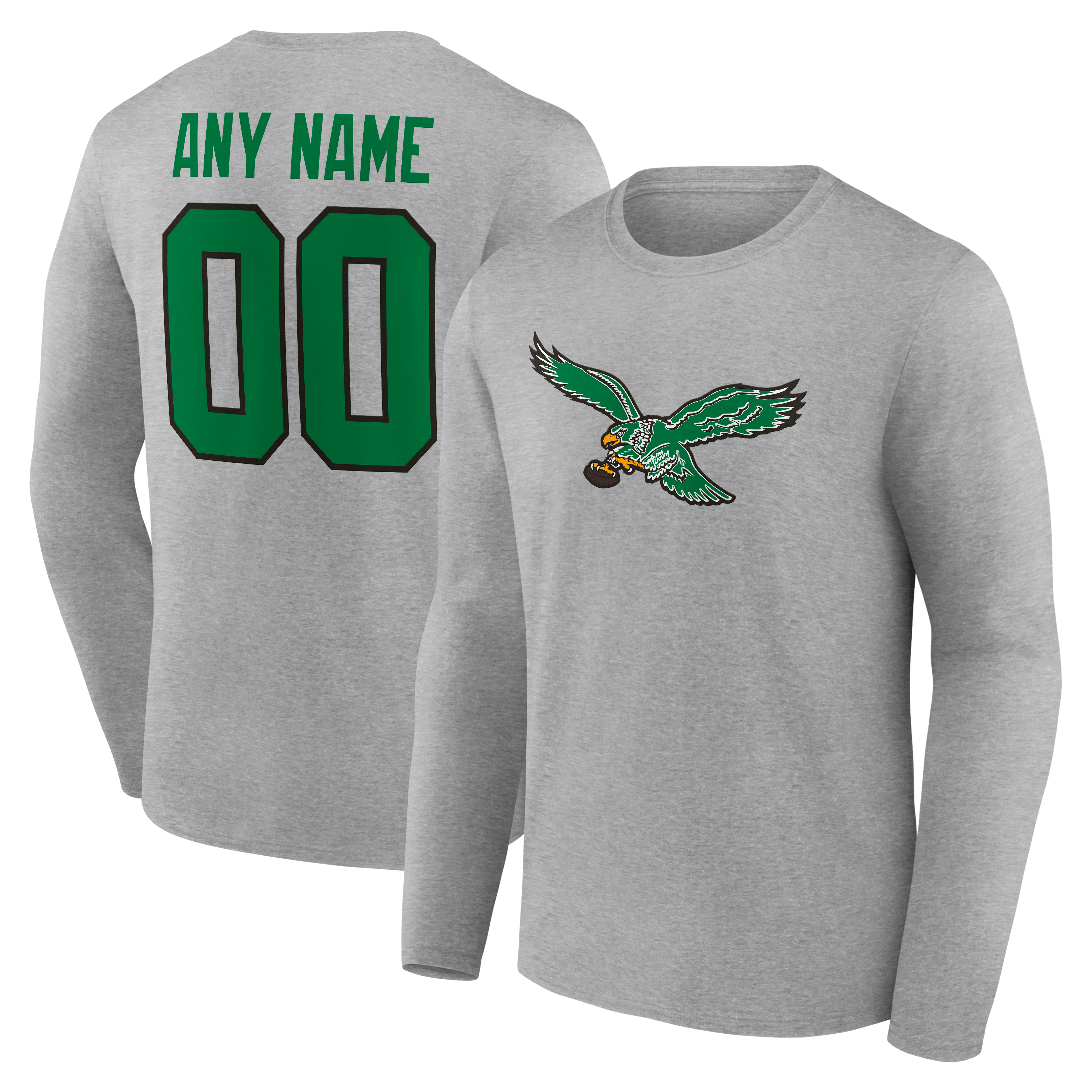 Men's Philadelphia Eagles Team Authentic Classic Personalized Name & Number Long Sleeve T-Shirt