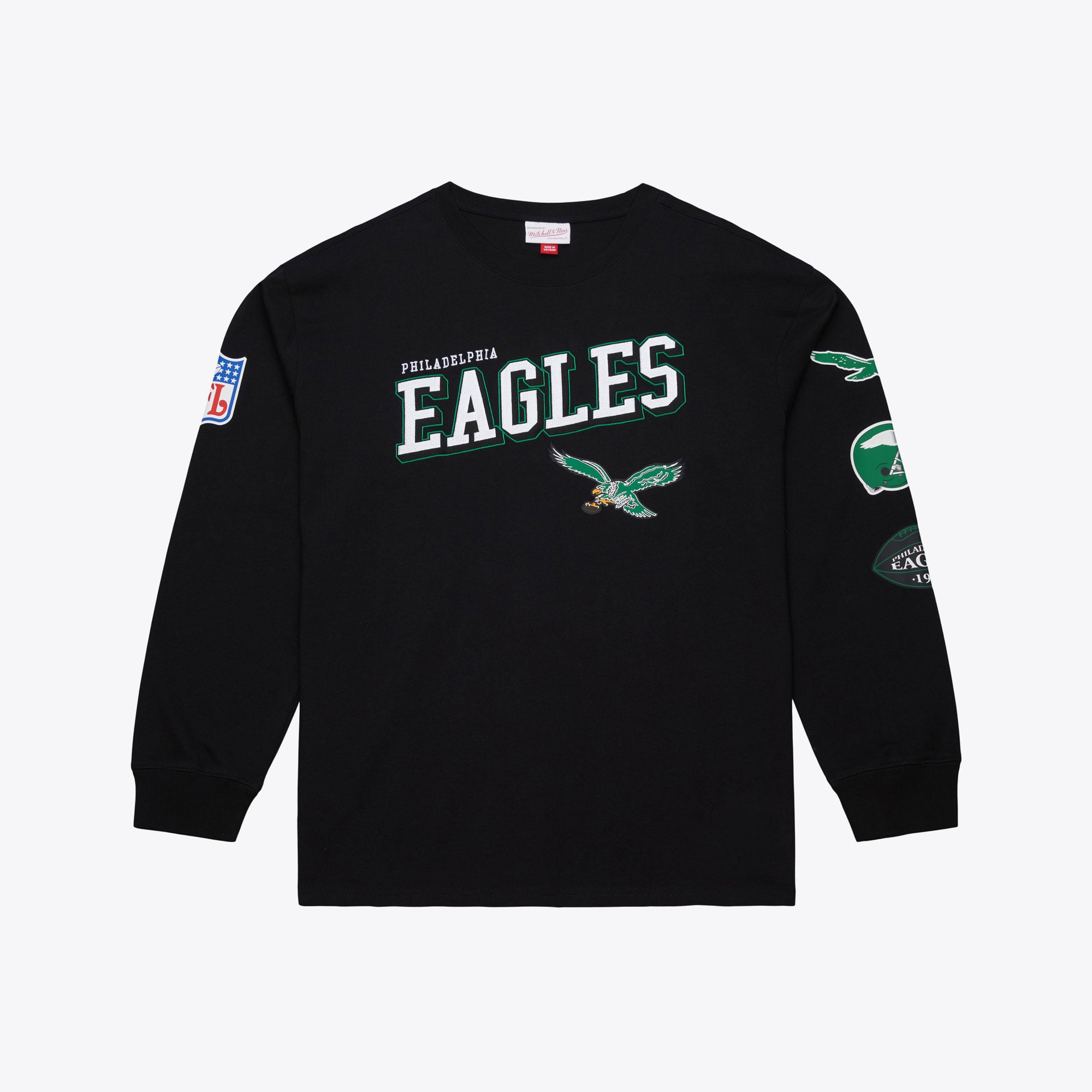 T-shirt à manches longues Mitchell & Ness noir pour homme, Philadelphia Eagles, grandes tailles, camp d'entraînement