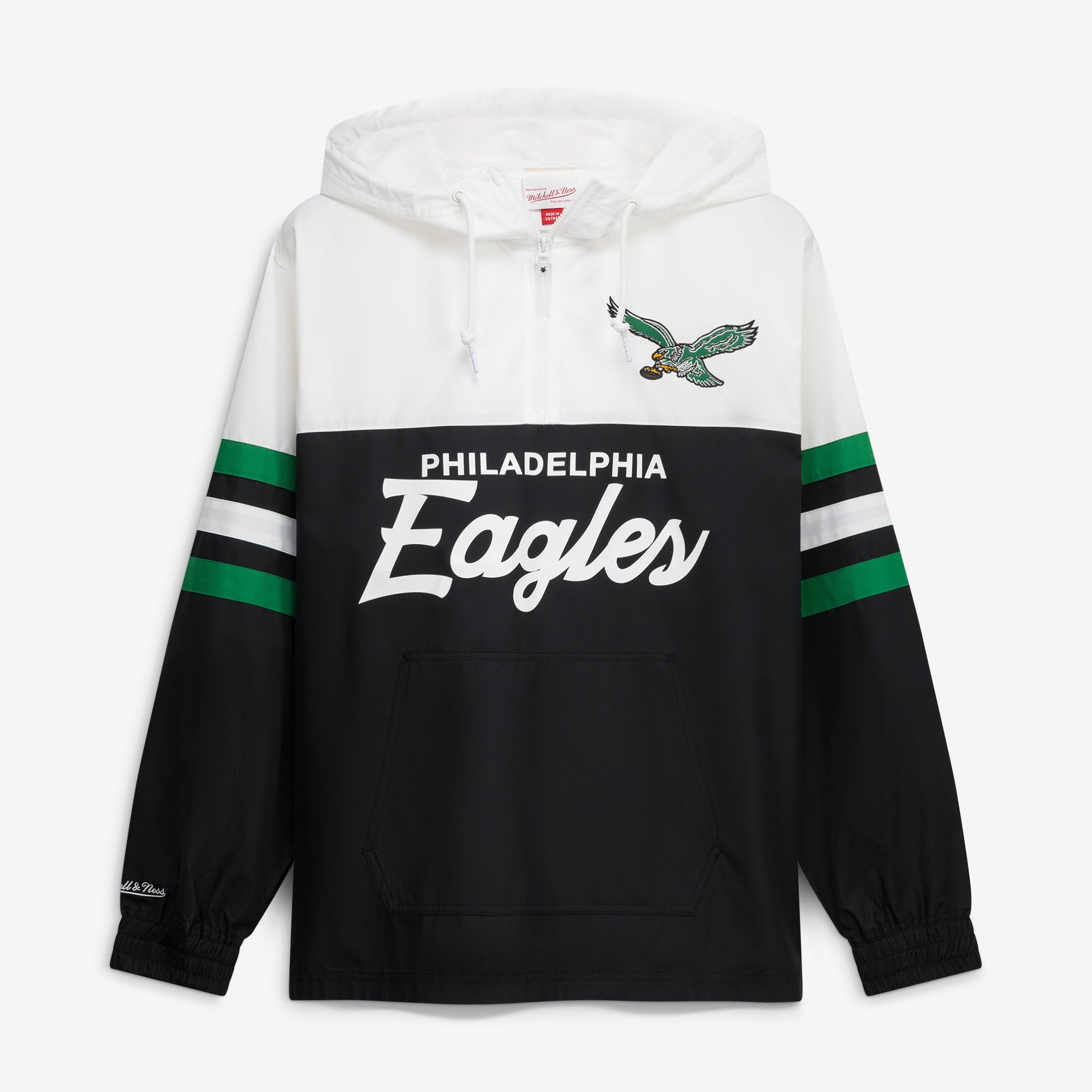 Men's Mitchell & Ness Black Philadelphia Eagles Head Coach Anorak Quarter-Zip Windbreaker Jacket