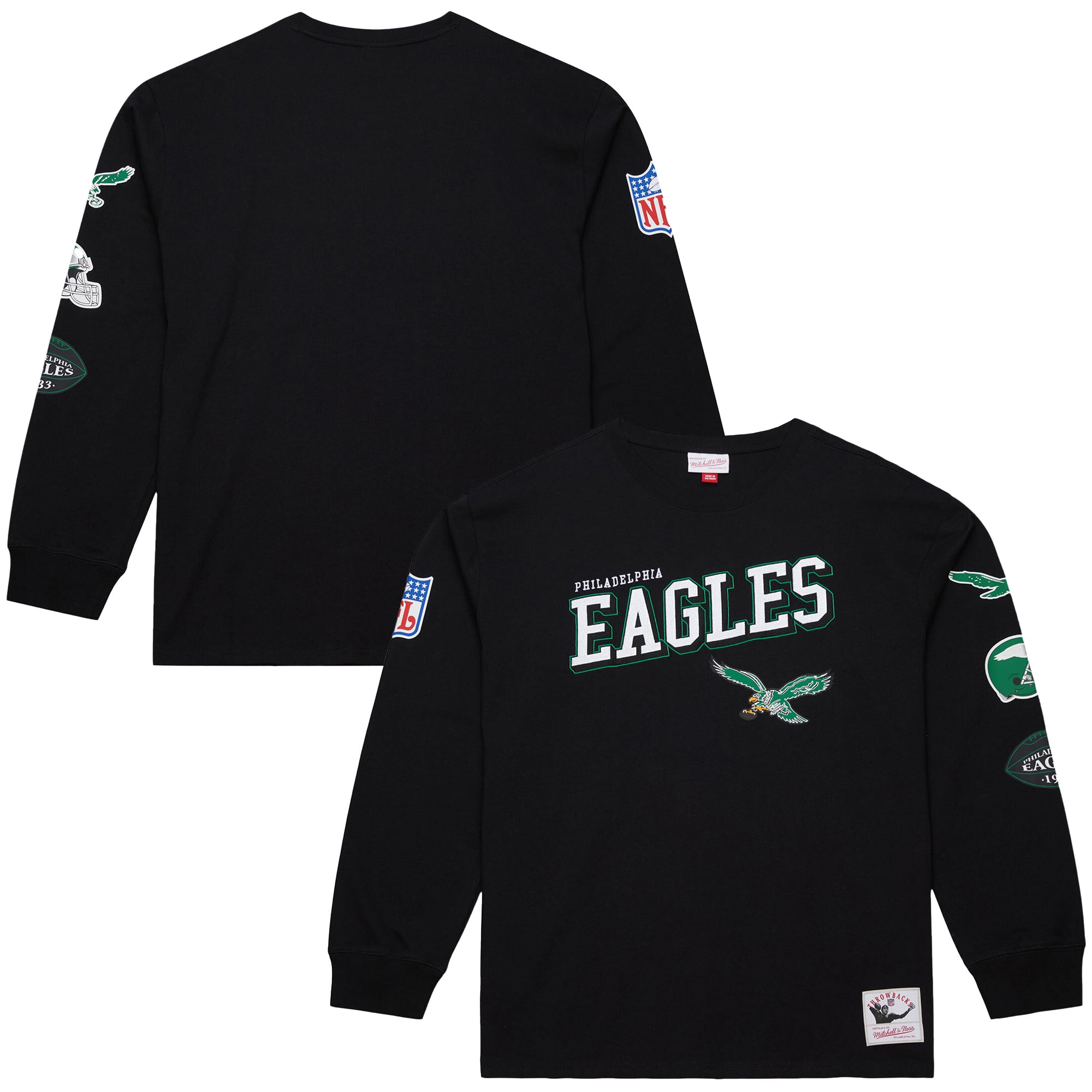 Men's Mitchell & Ness  Black Philadelphia Eagles Training Camp Vintage Logos Long Sleeve T-Shirt