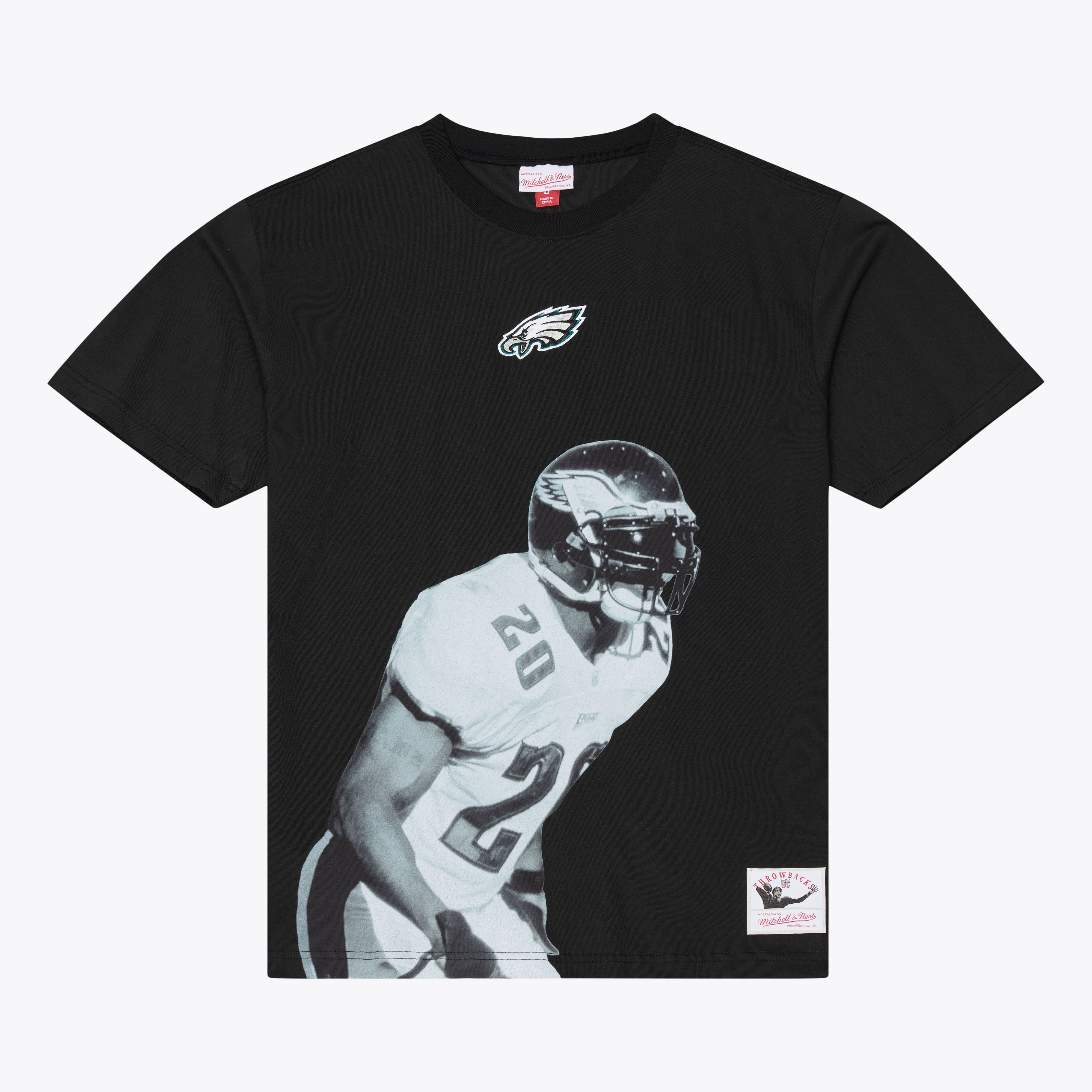 T-shirt Mitchell & Ness Brian Dawkins noir pour homme, joueur solo retraité des Eagles de Philadelphie