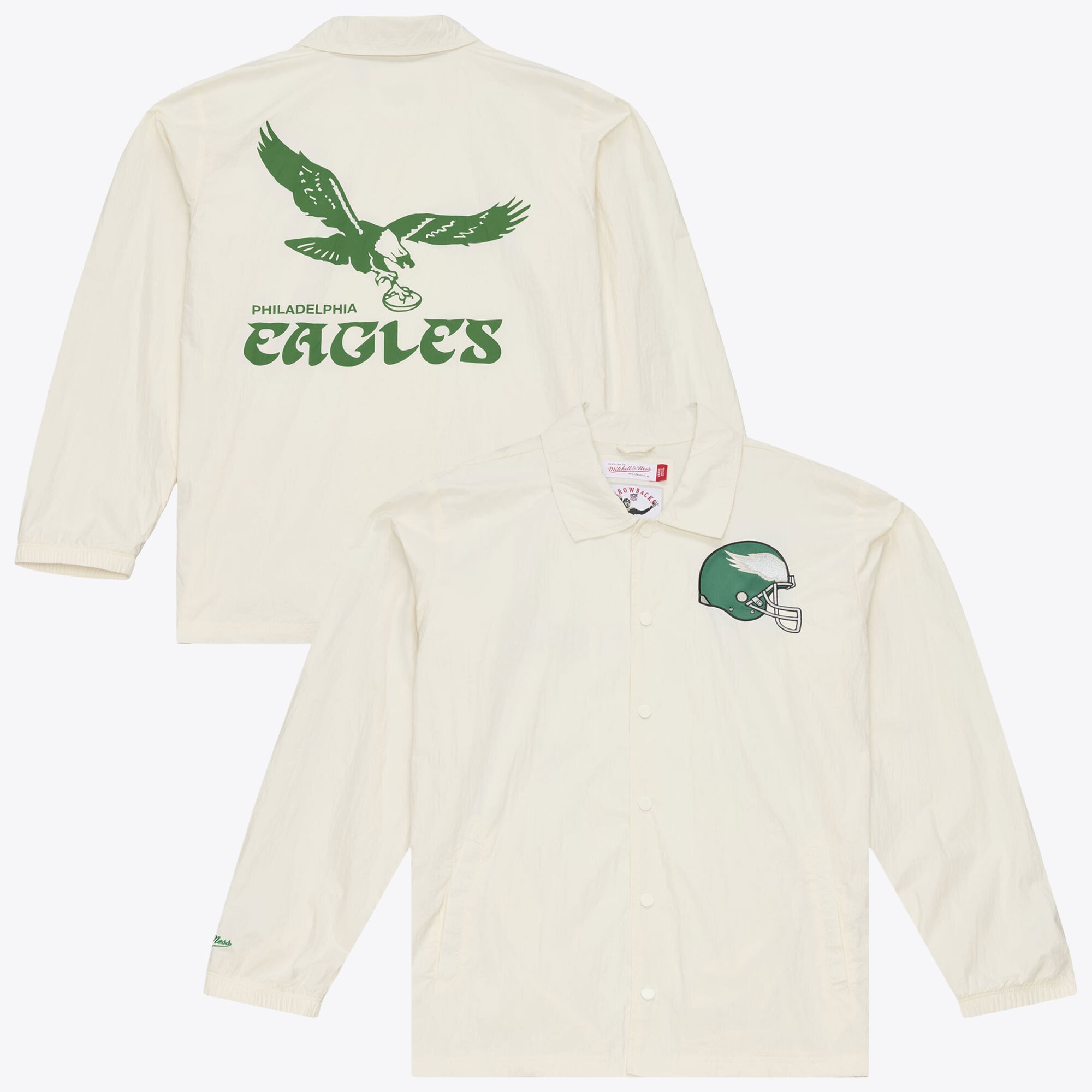 Veste de coach Mitchell & Ness crème Philadelphia Eagles Retro Roots pour homme