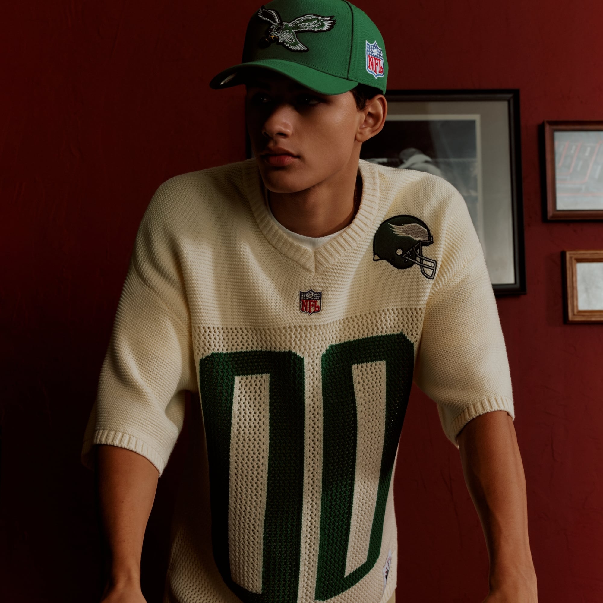 Maillot de baseball Mitchell & Ness crème Philadelphia Eagles Retro Roots à manches courtes pour homme