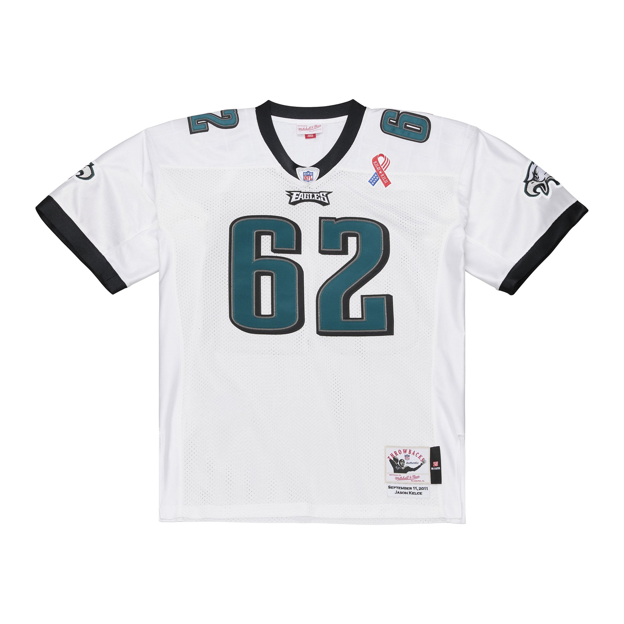 Maillot rétro authentique Mitchell & Ness Jason Kelce blanc des Eagles de Philadelphie 2011 pour homme