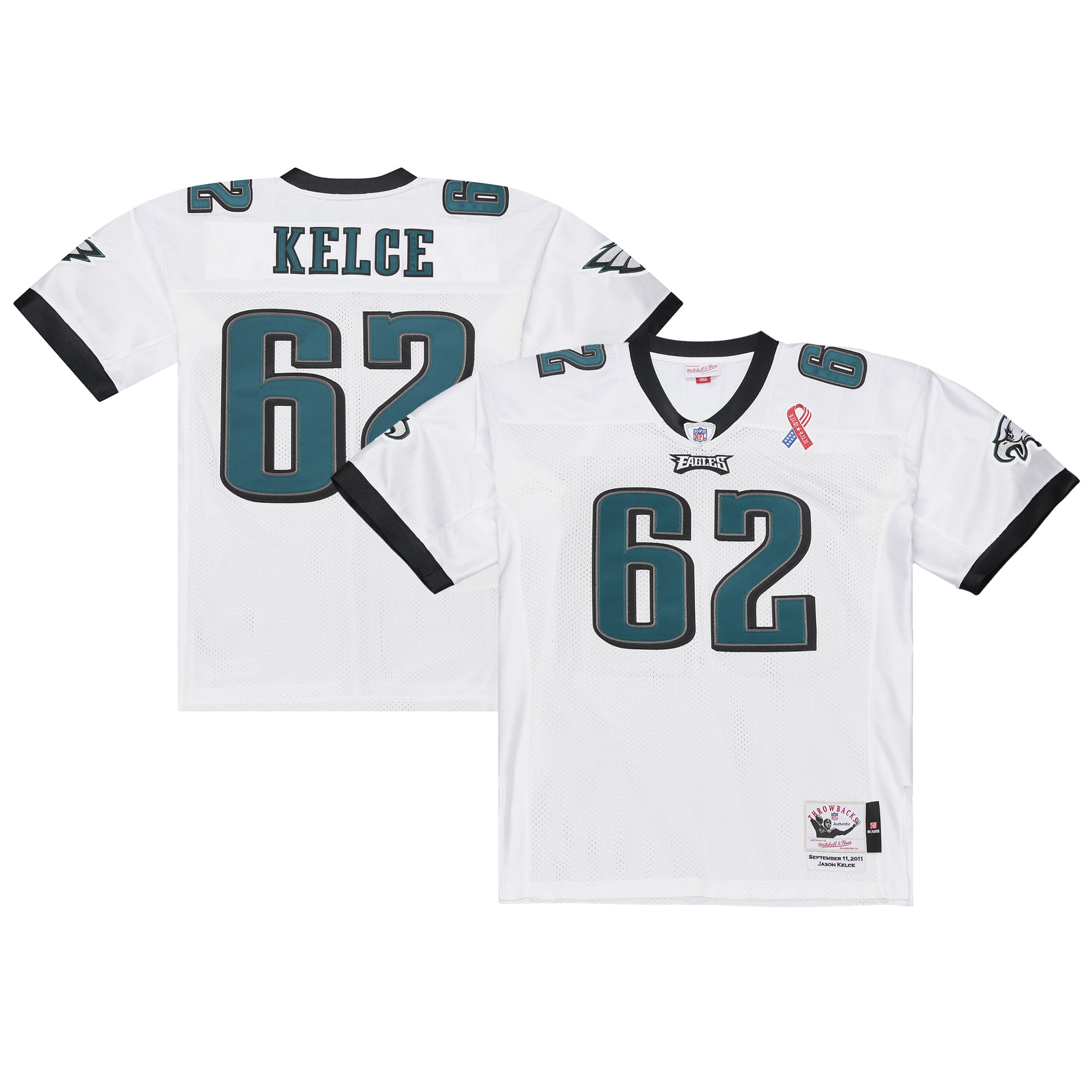 Maillot rétro authentique Mitchell & Ness Jason Kelce blanc des Eagles de Philadelphie 2011 pour homme