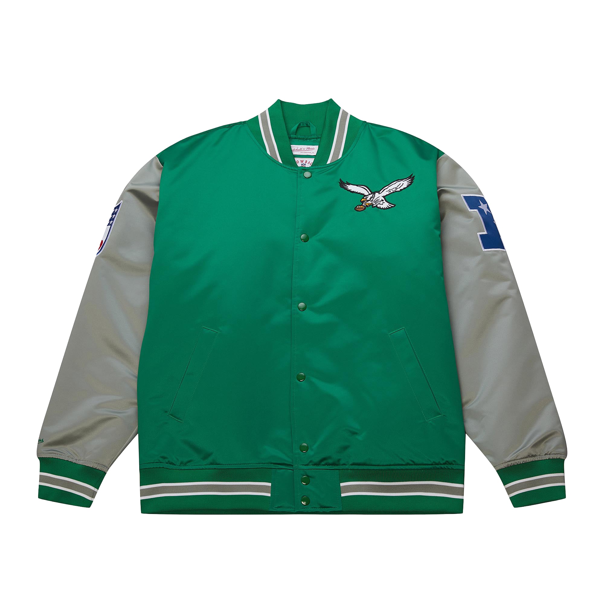Veste Mitchell & Ness Kelly Green/Silver Philadelphia Eagles pour homme, grandes tailles, en satin épais à boutons-pression.