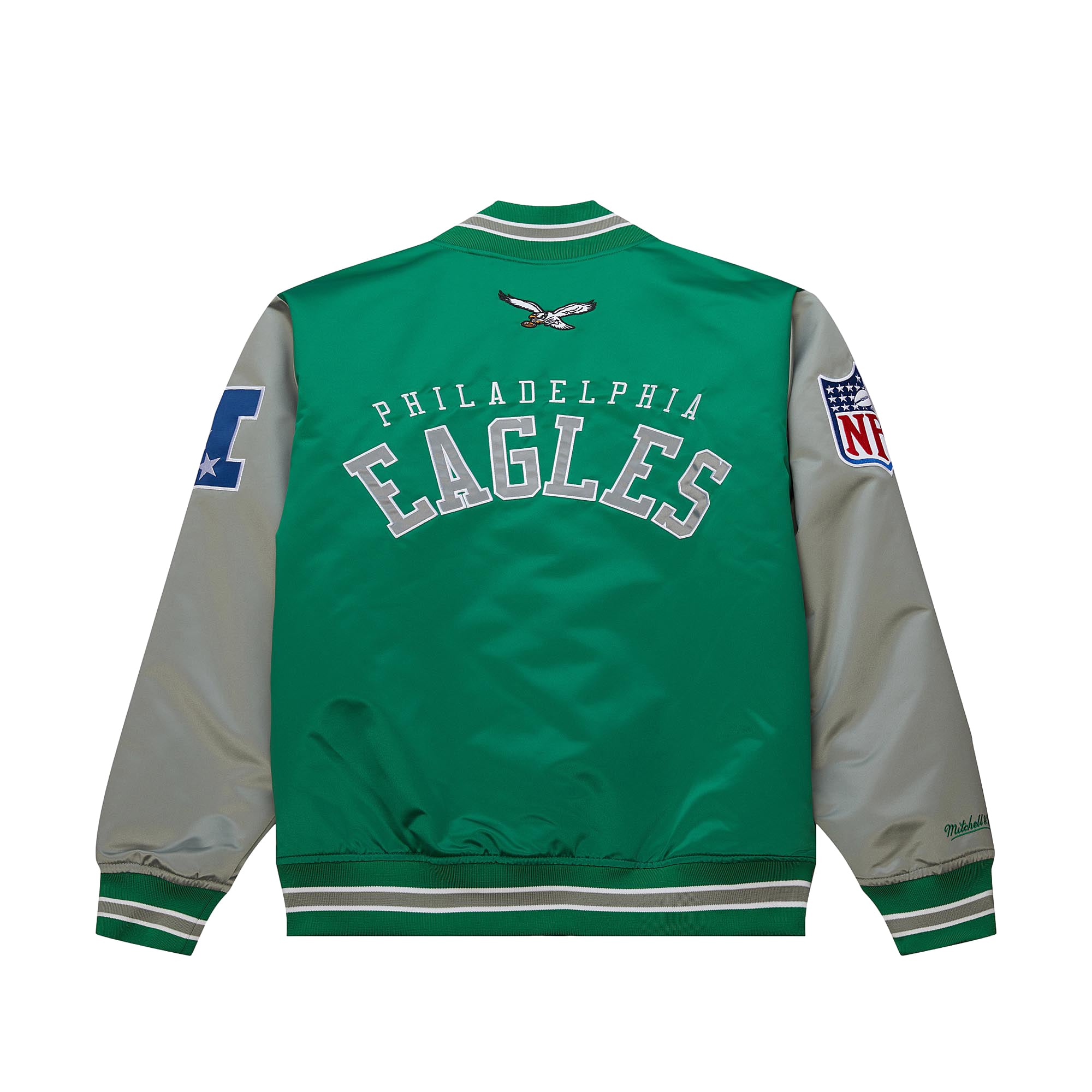 Veste Mitchell & Ness Kelly Green/Silver Philadelphia Eagles pour homme, grandes tailles, en satin épais à boutons-pression.