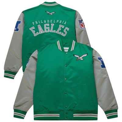 Philadelphia Eagles Mitchell & Ness Big & Tall Heavyweight Satin Full-Snap Jacket - Kelly Green/Silver