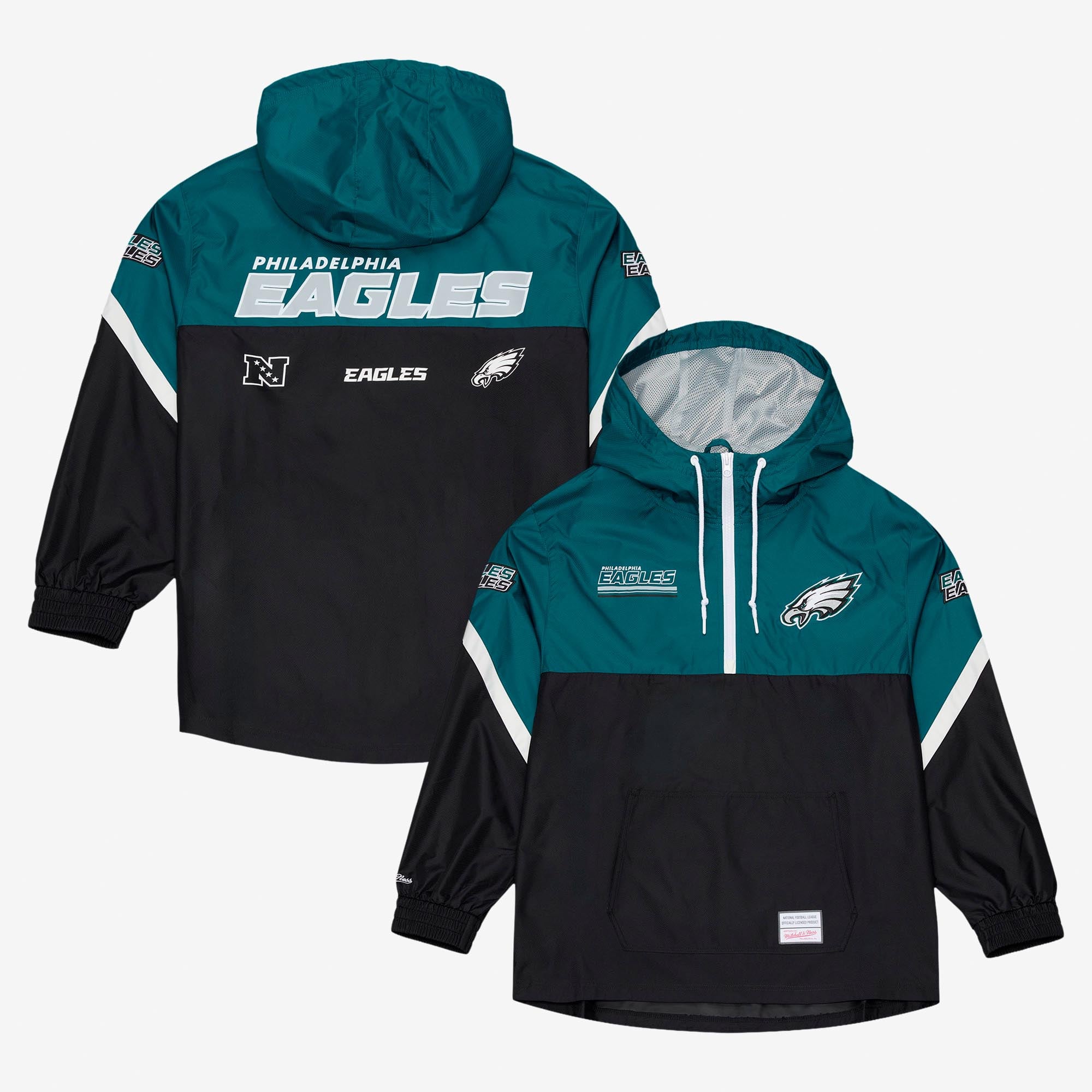 Coupe-vent Mitchell & Ness pour homme, vert nuit/noir, motif à carreaux triples des Eagles de Philadelphie, fermeture éclair au quart.