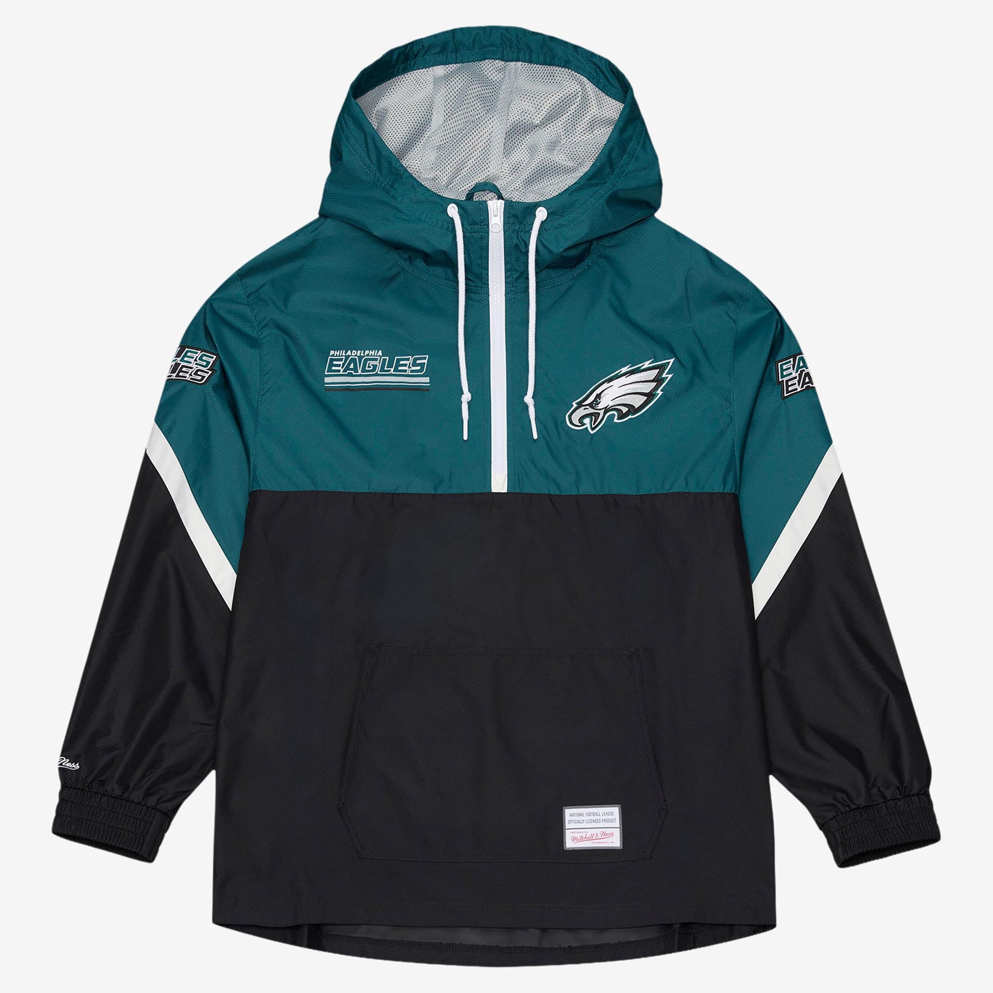 Coupe-vent Mitchell & Ness pour homme, vert nuit/noir, motif à carreaux triples des Eagles de Philadelphie, fermeture éclair au quart.
