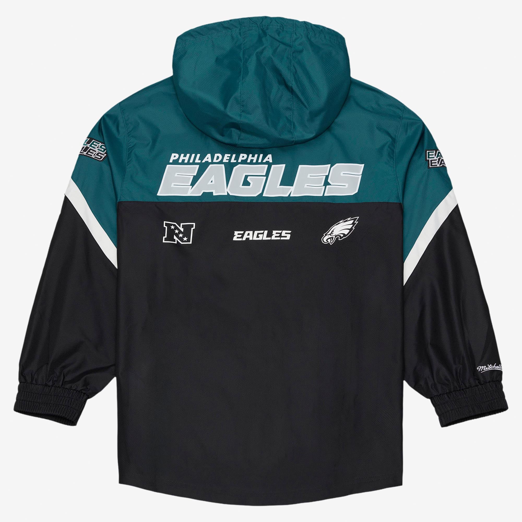 Coupe-vent Mitchell & Ness pour homme, vert nuit/noir, motif à carreaux triples des Eagles de Philadelphie, fermeture éclair au quart.