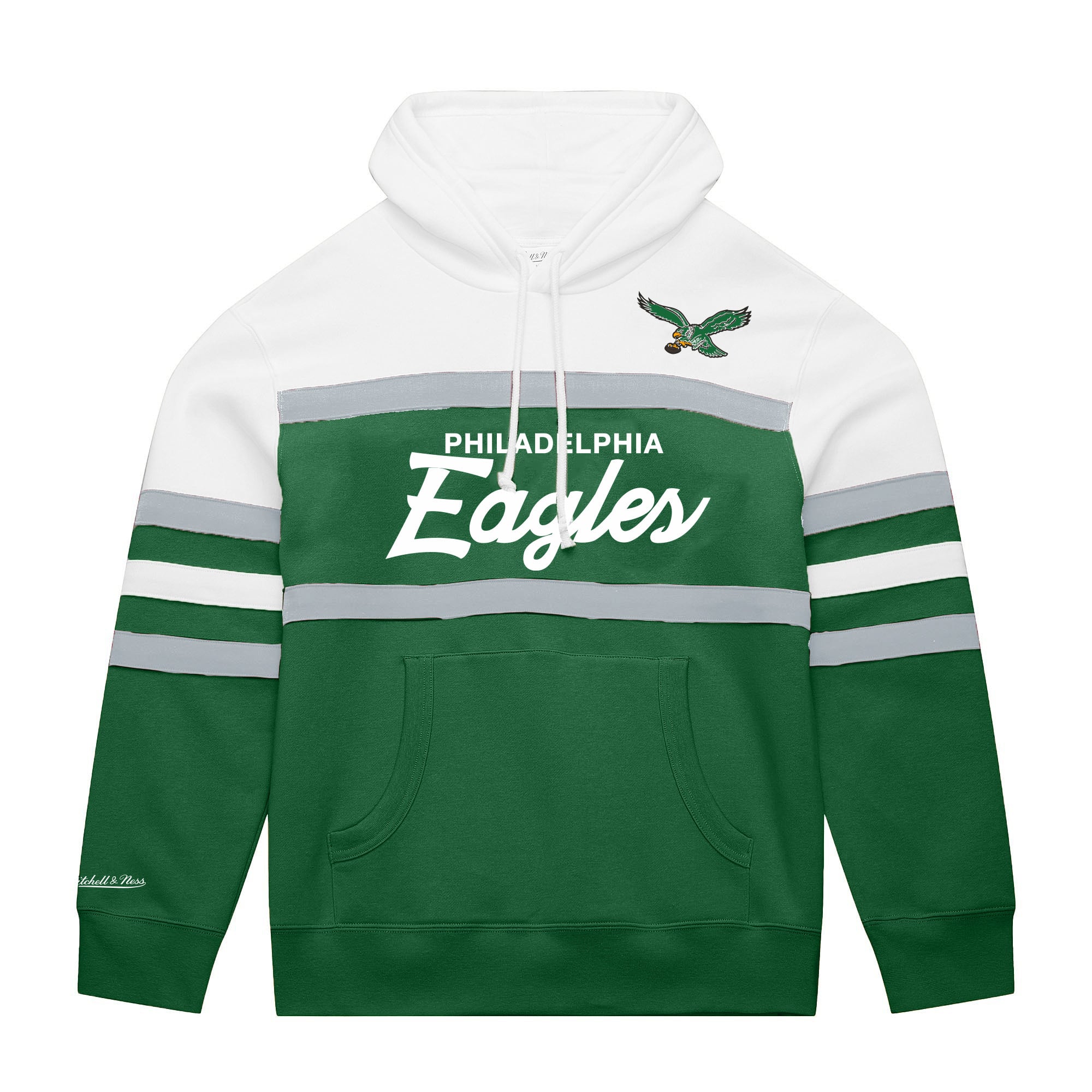 Men's Mitchell & Ness White/Kelly Green Philadelphia Eagles Big Tall Head Coach Hoodie